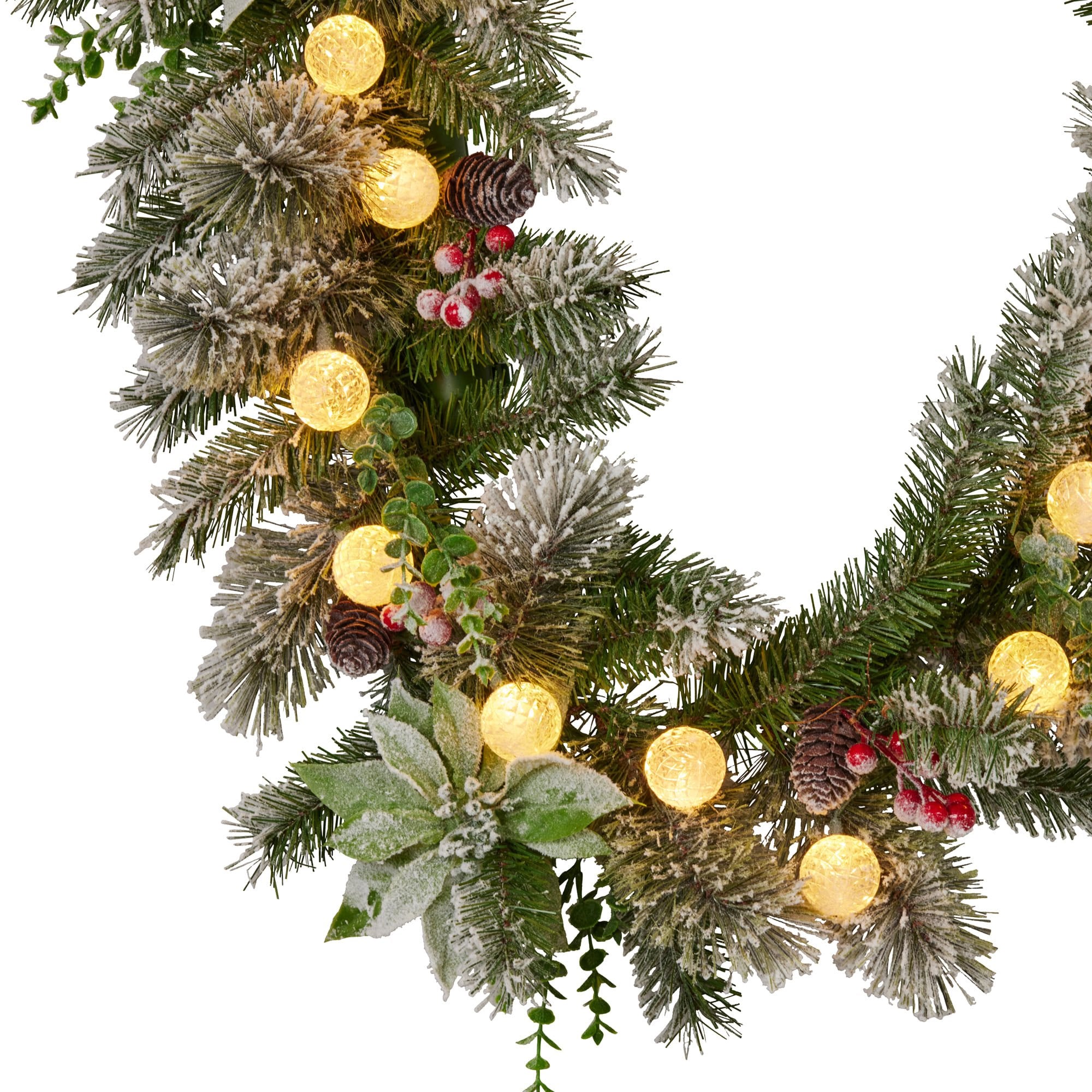 Snowy Crown Pine Pre-Lit Christmas Garland