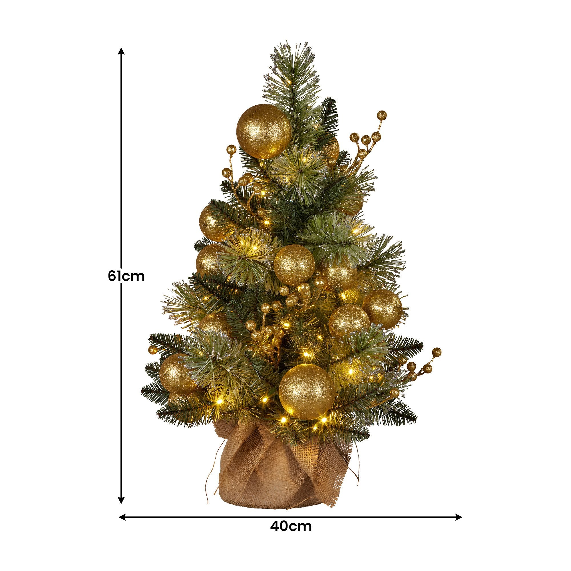 Battery-Operated Gold Christmas Tree with LED Lights
