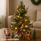 Battery-Operated Gold Christmas Tree with LED Lights