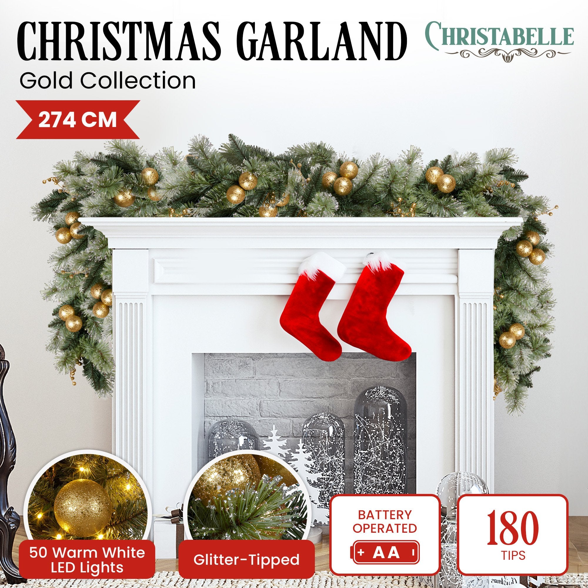 Christabelle 2.7m Gold Bauble LED Garland