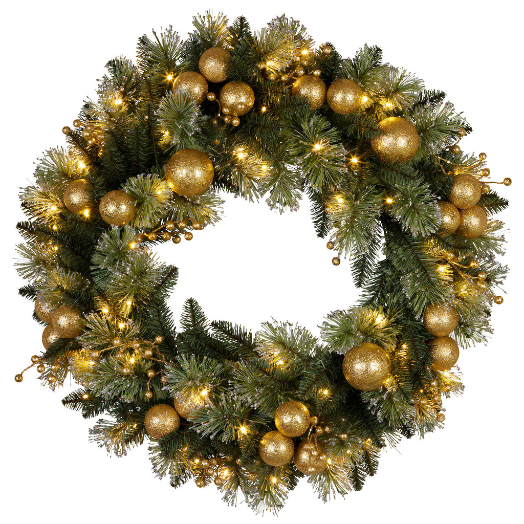 Christabelle LED Christmas Wreath with Golden Baubles