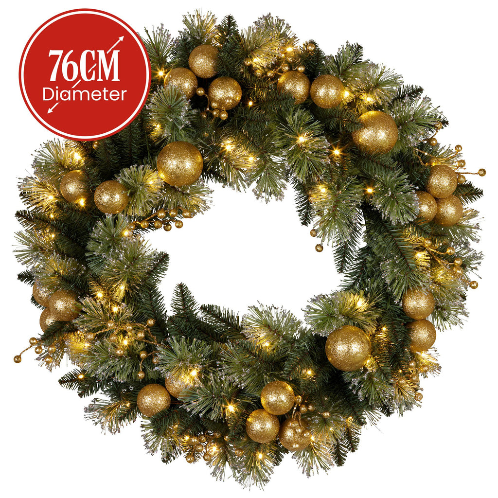 Christabelle LED Christmas Wreath with Golden Baubles