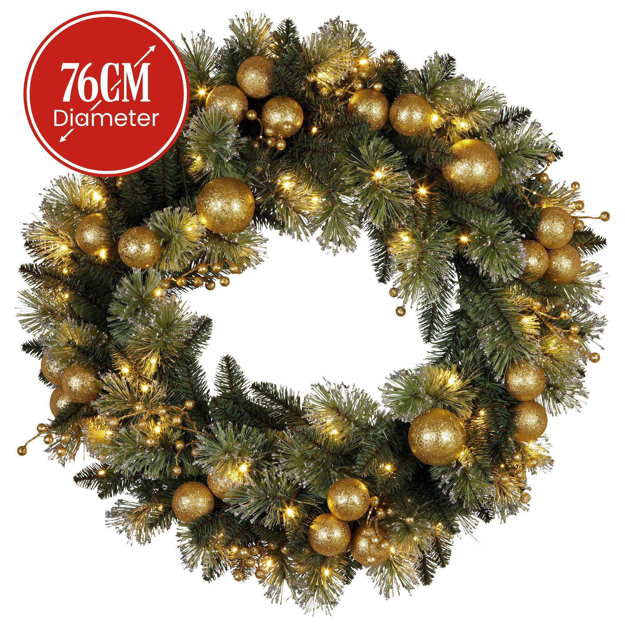 Christabelle LED Christmas Wreath with Golden Baubles