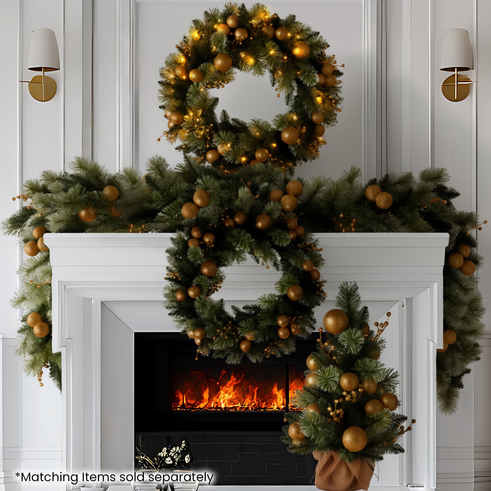 Christabelle LED Christmas Wreath with Golden Baubles
