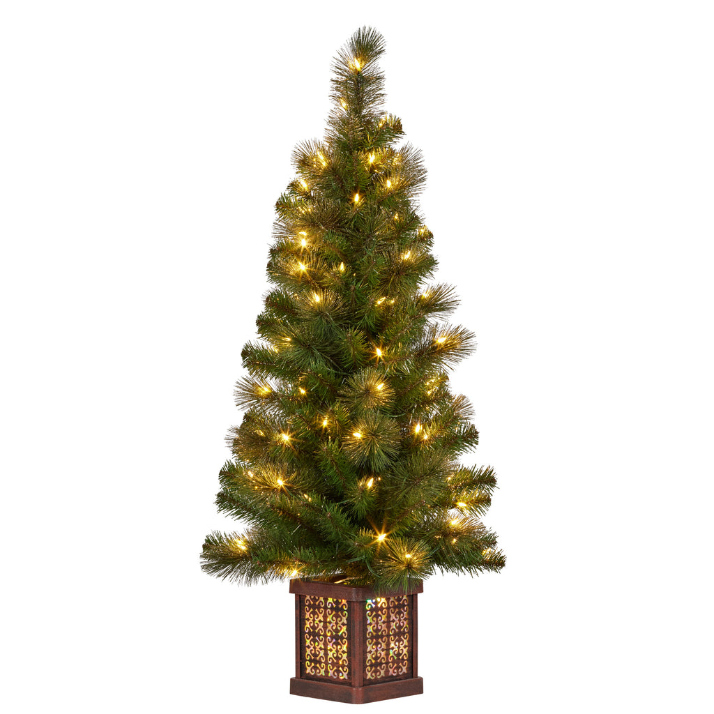 Glittery Gold Pine 4ft Christmas Tree with LED Lights