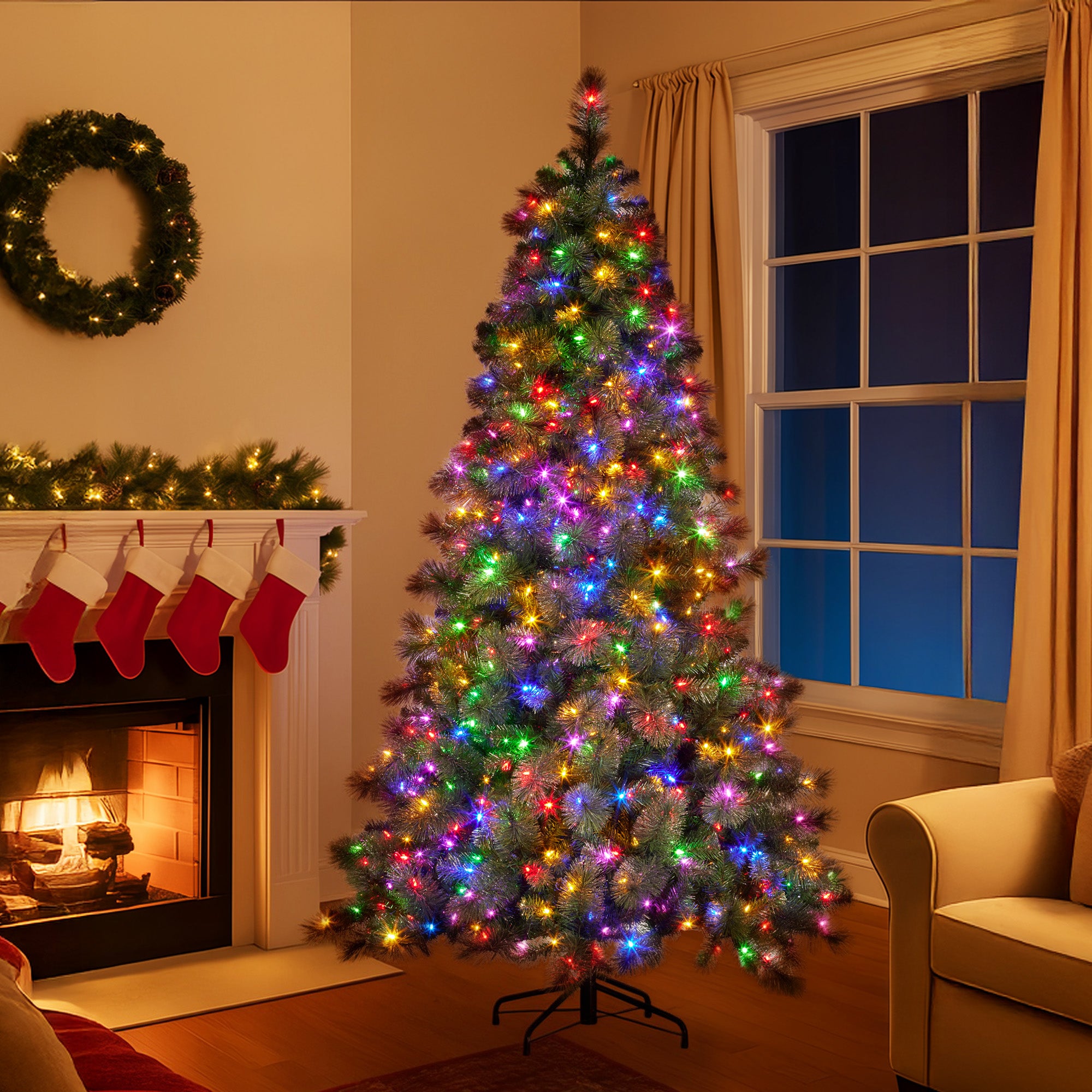 Glittering Gold 7.5ft Christmas Tree with LED Lights