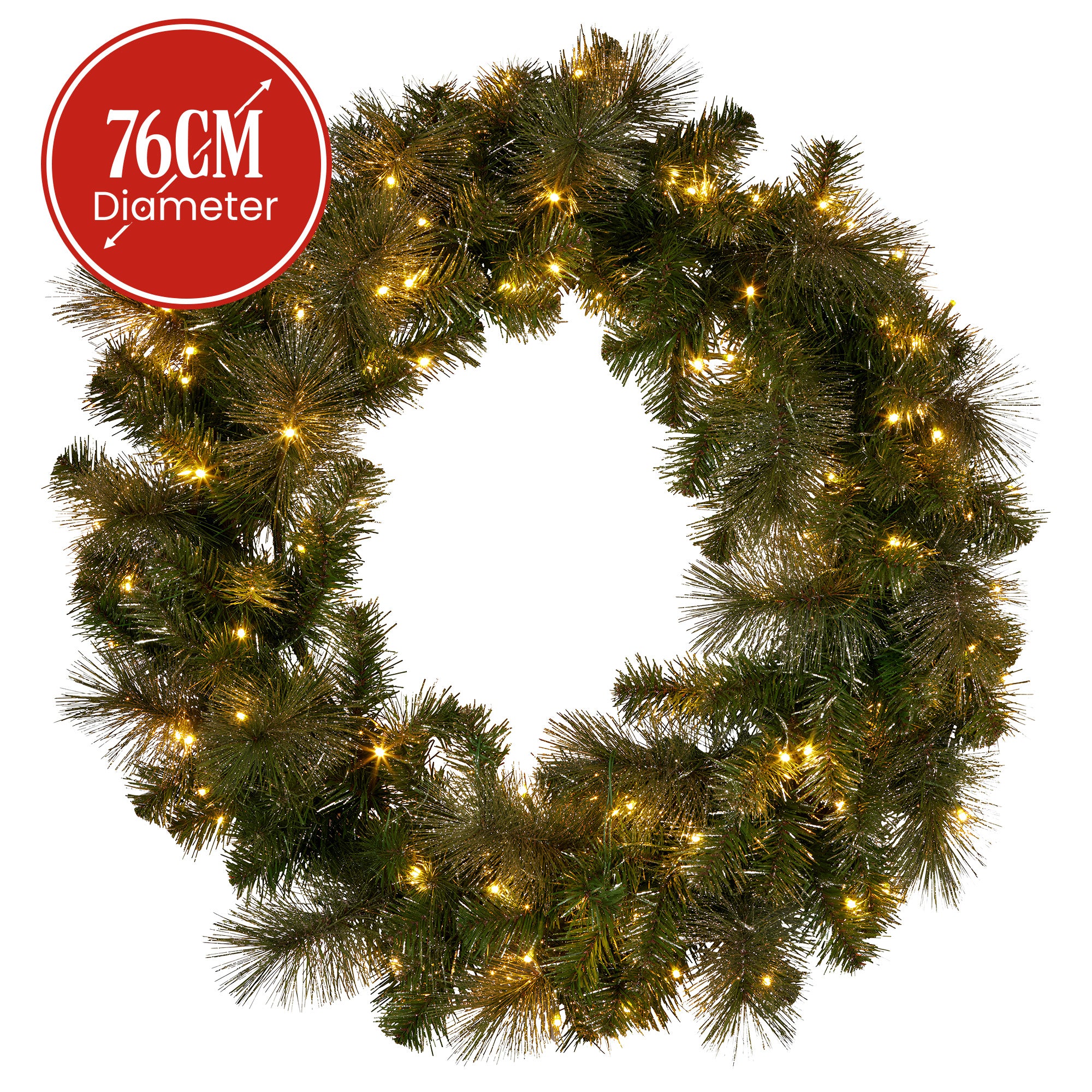 Elegant 76cm Split Christmas Wreath with LEDs