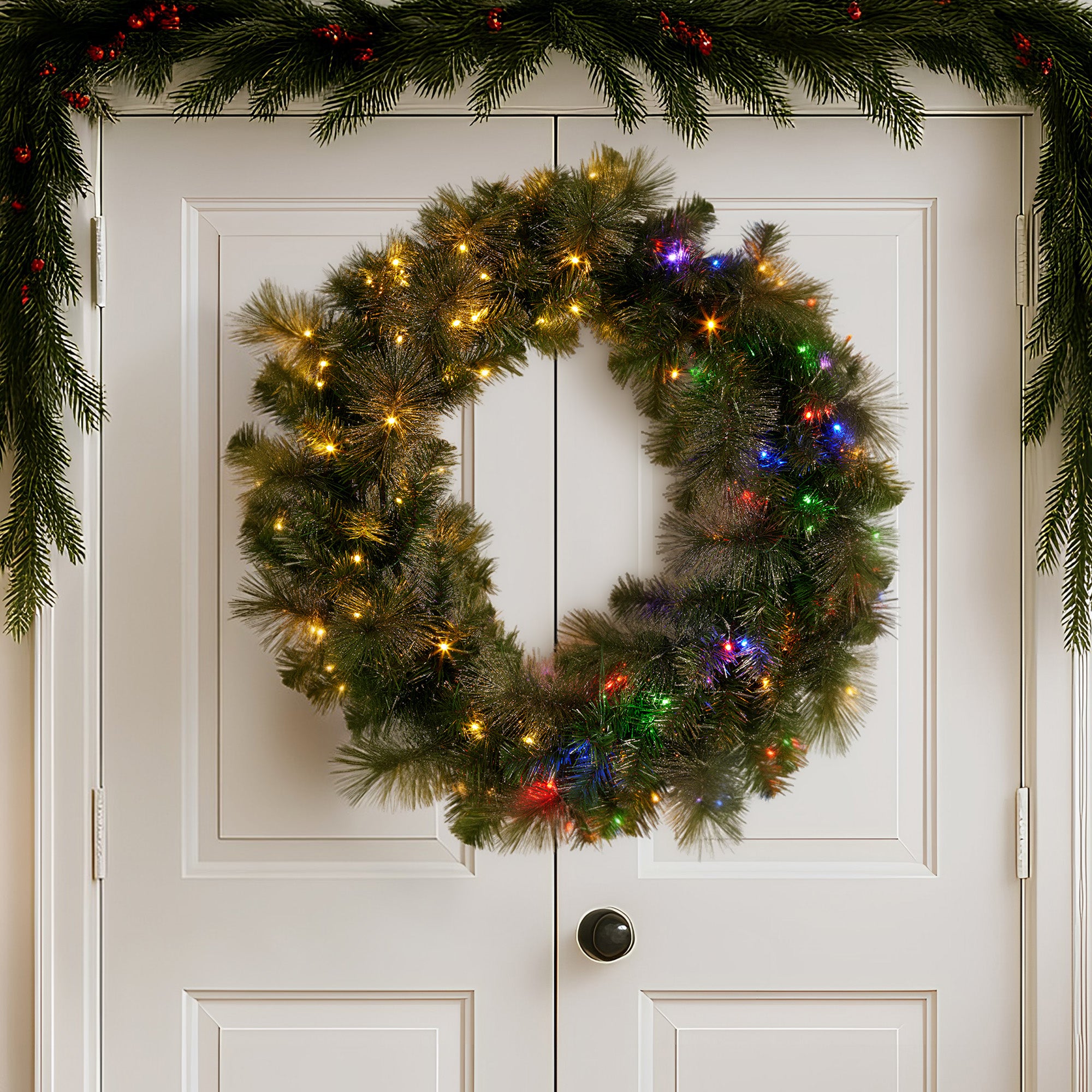 Elegant 76cm Split Christmas Wreath with LEDs