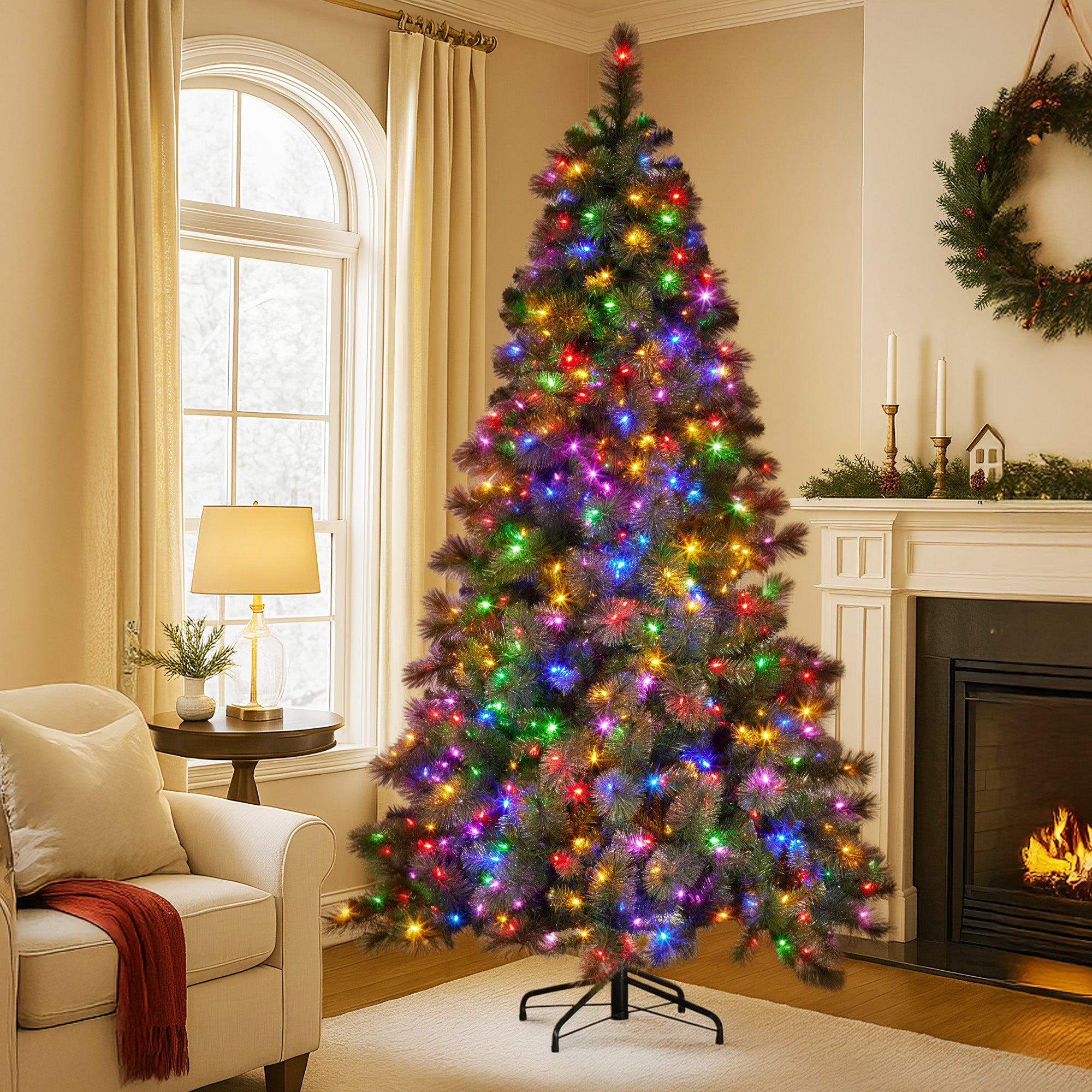 Glittery Gold 9ft Christmas Tree with LED Lights