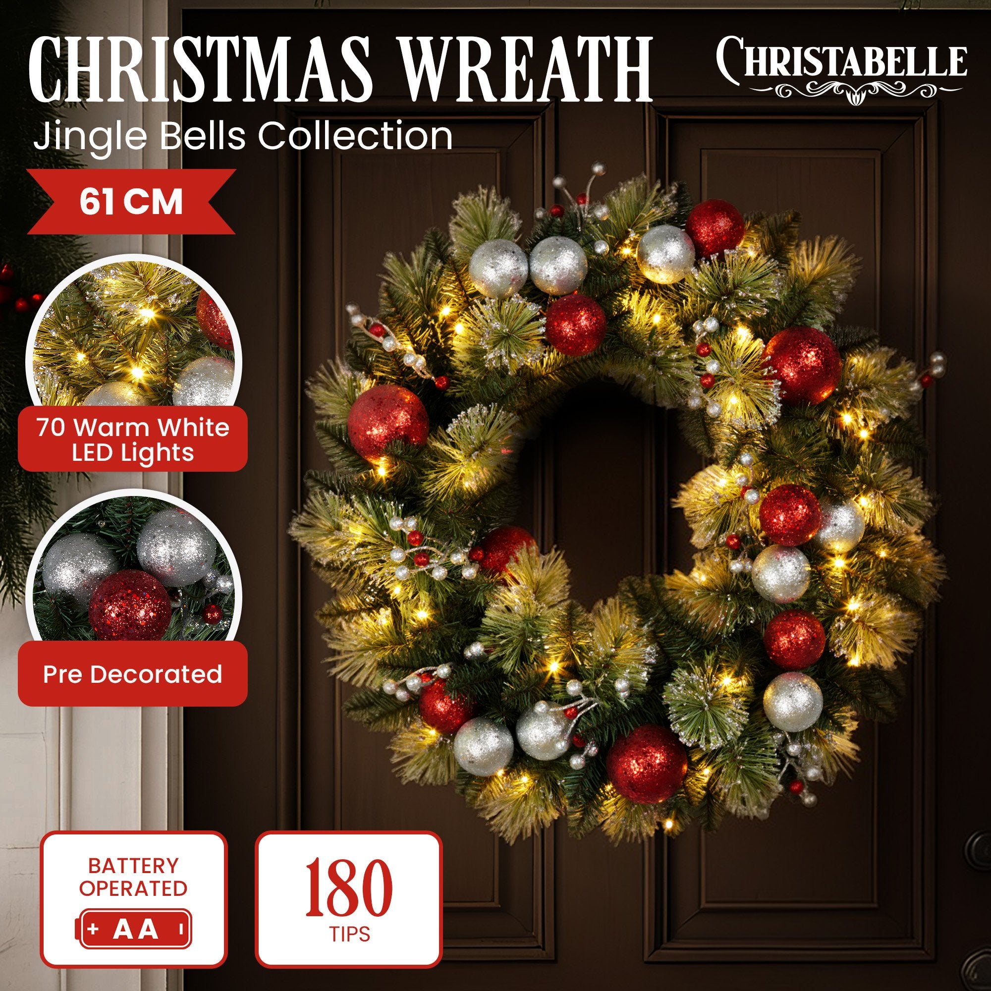 Christabelle 61cm LED Christmas Wreath with Baubles