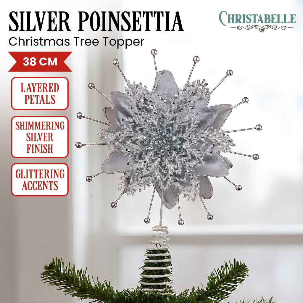 Elegant Silver Poinsettia Tree Topper