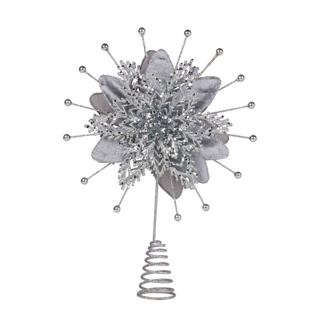 Elegant Silver Poinsettia Tree Topper