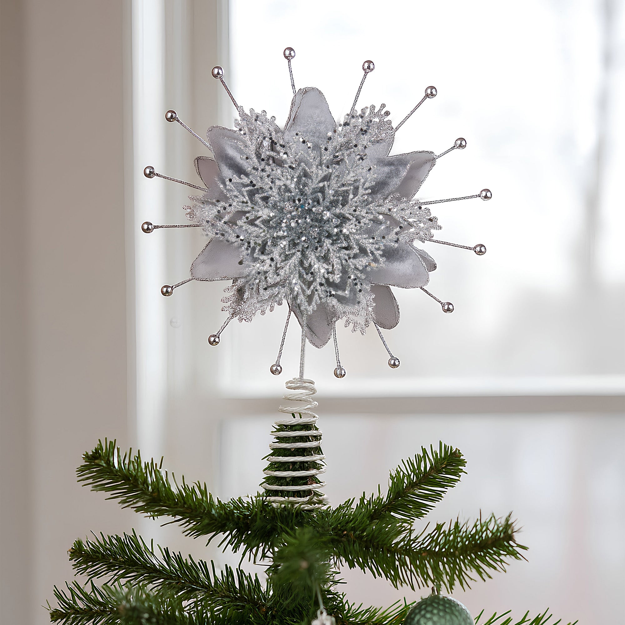 Elegant Silver Poinsettia Tree Topper
