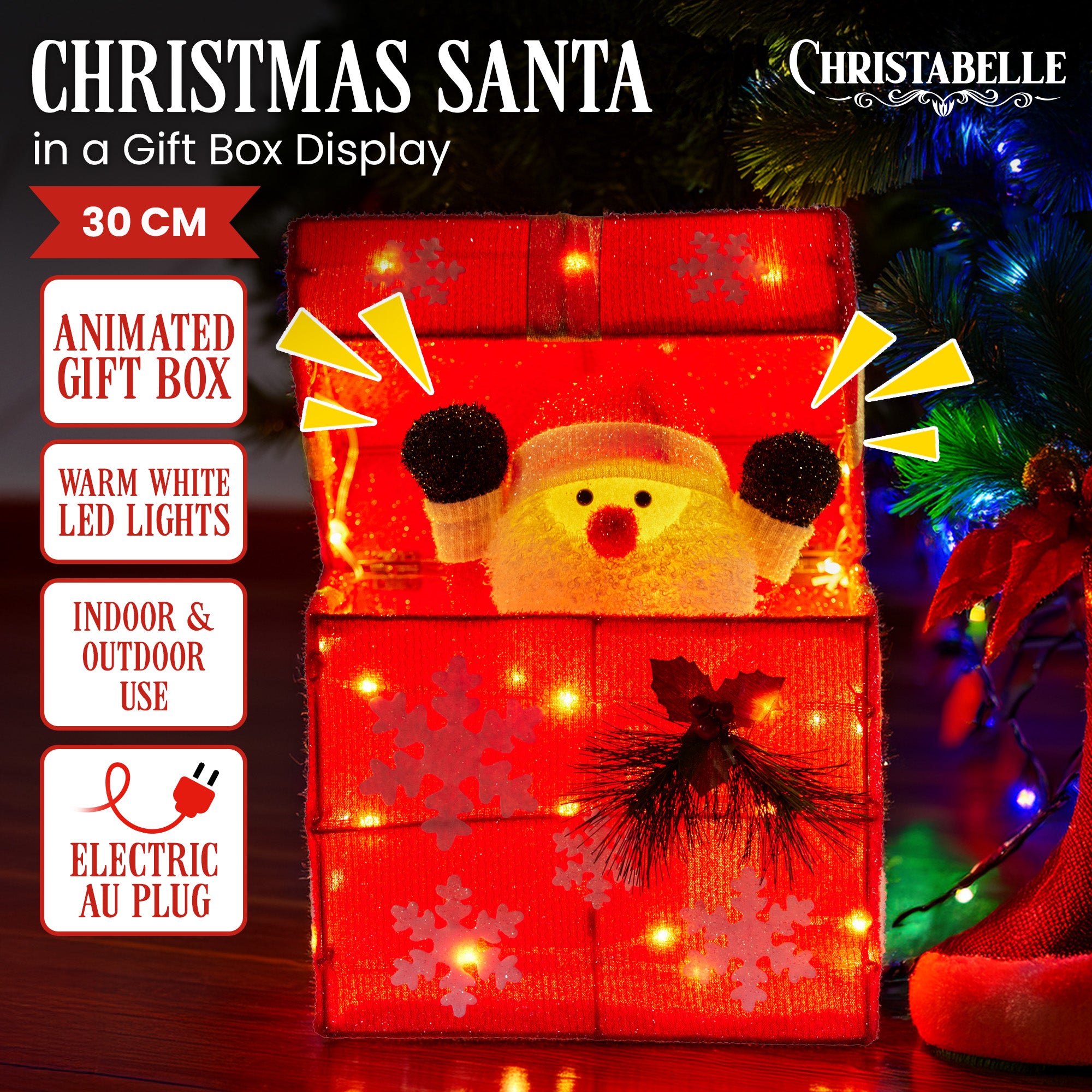 Animated Santa Gift Box with LED Lights