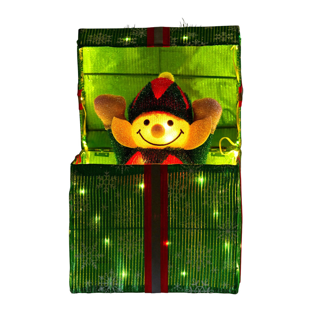 Animated Elf Gift Box with LED Lights