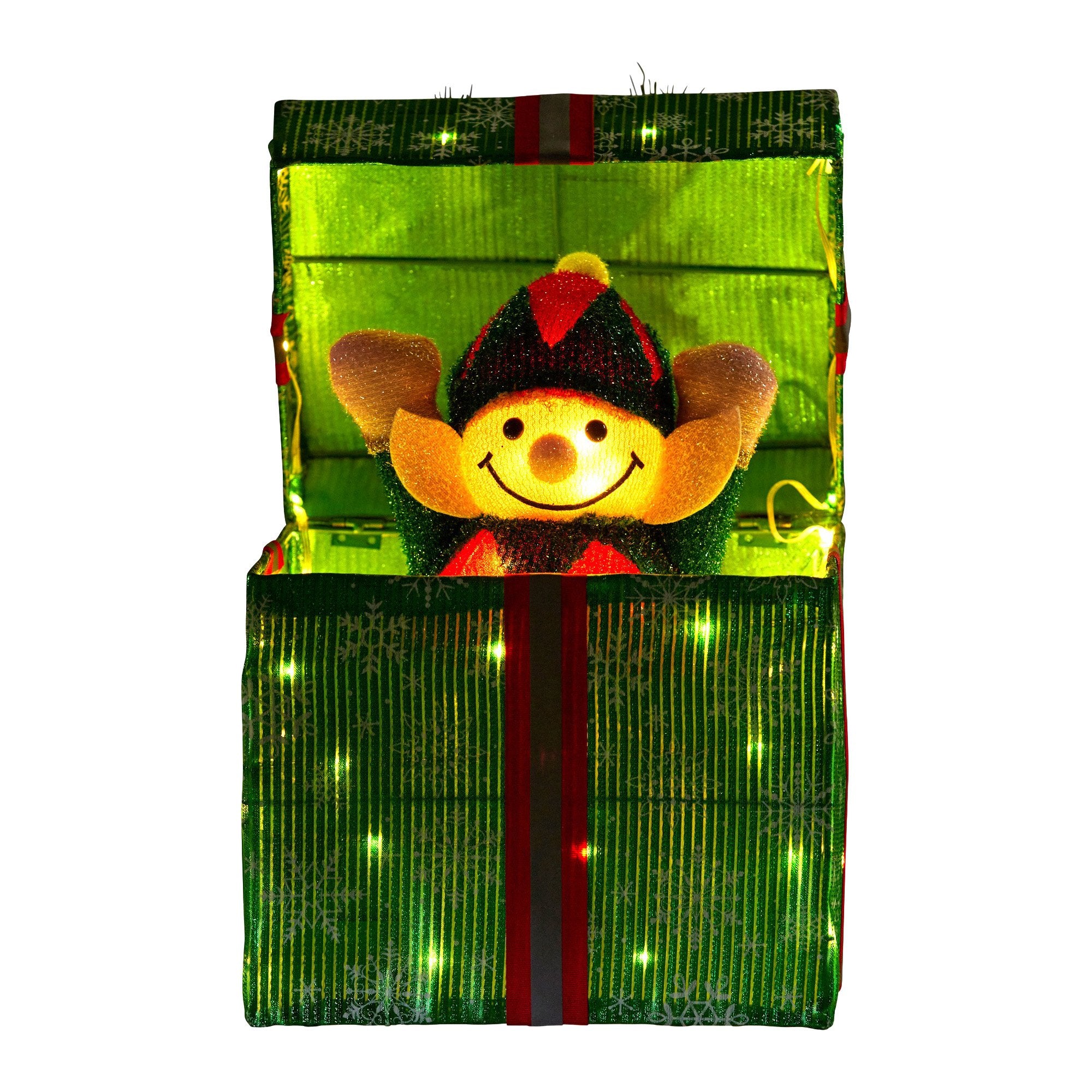 Animated Elf Gift Box with LED Lights