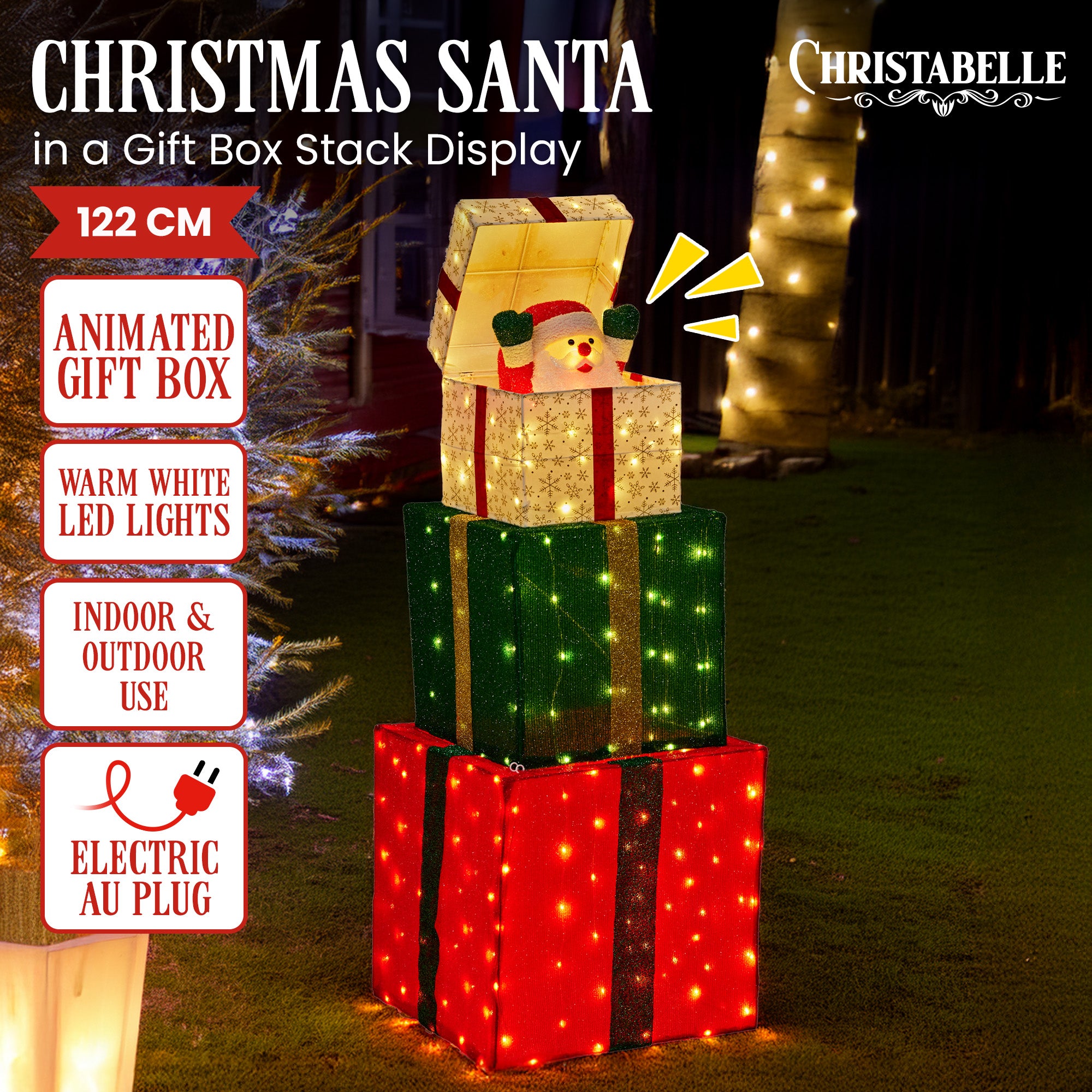 Animated Santa Present Stack LED Display