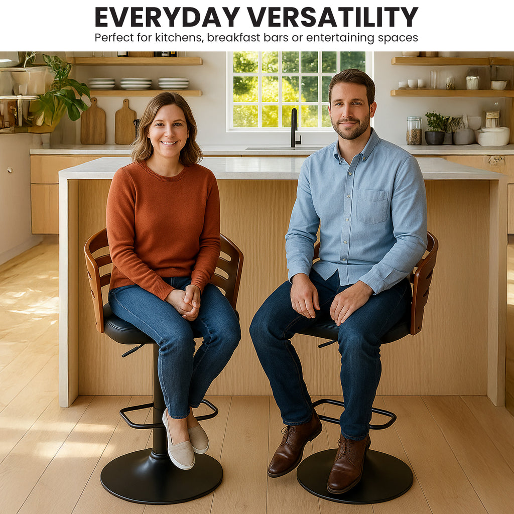 Sarantino Bentwood Walnut Barstool with Leather Seat