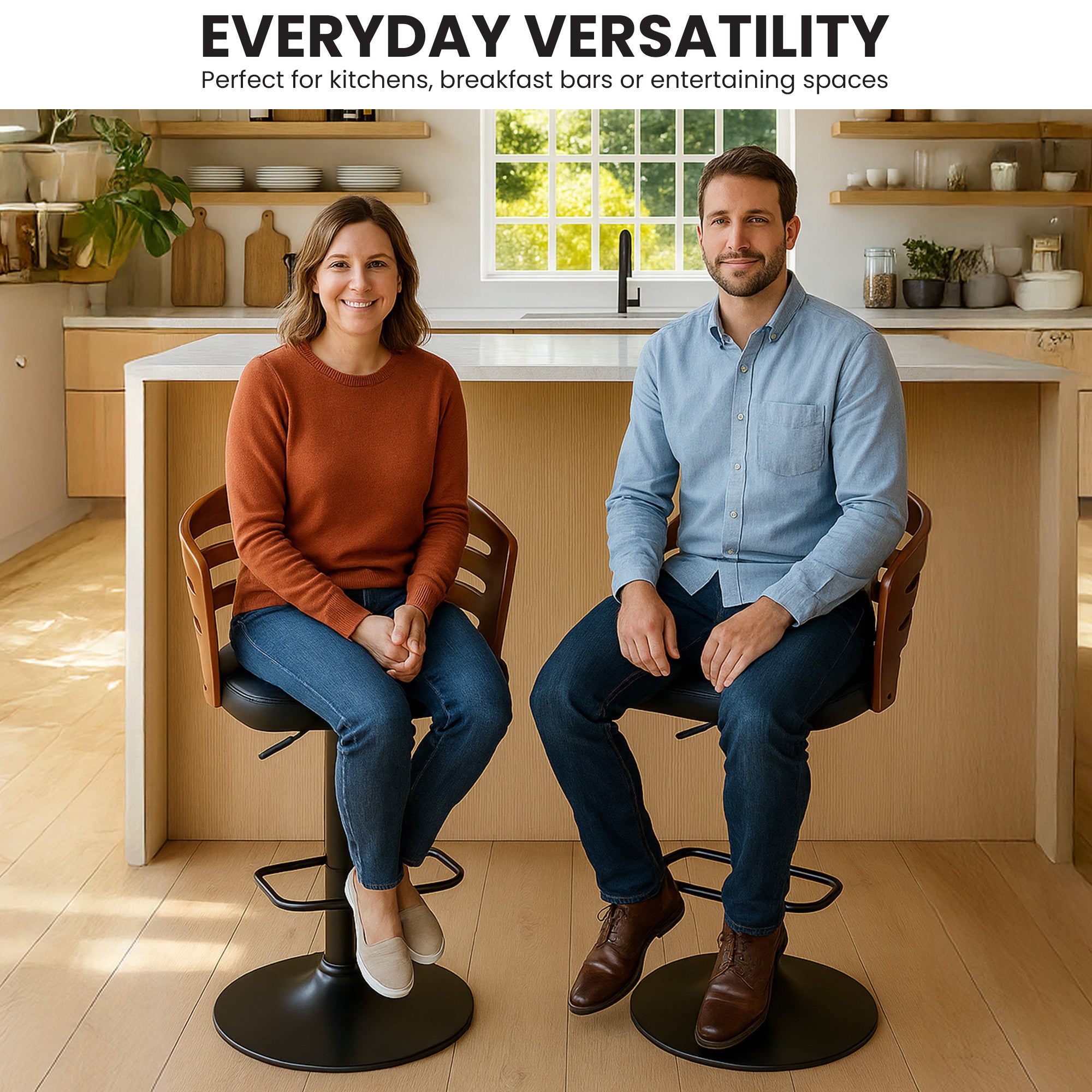 Sarantino Bentwood Walnut Barstool with Leather Seat