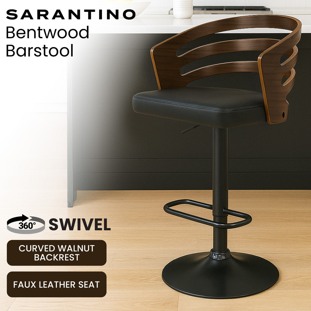 Sarantino Bentwood Walnut Barstool with Leather Seat