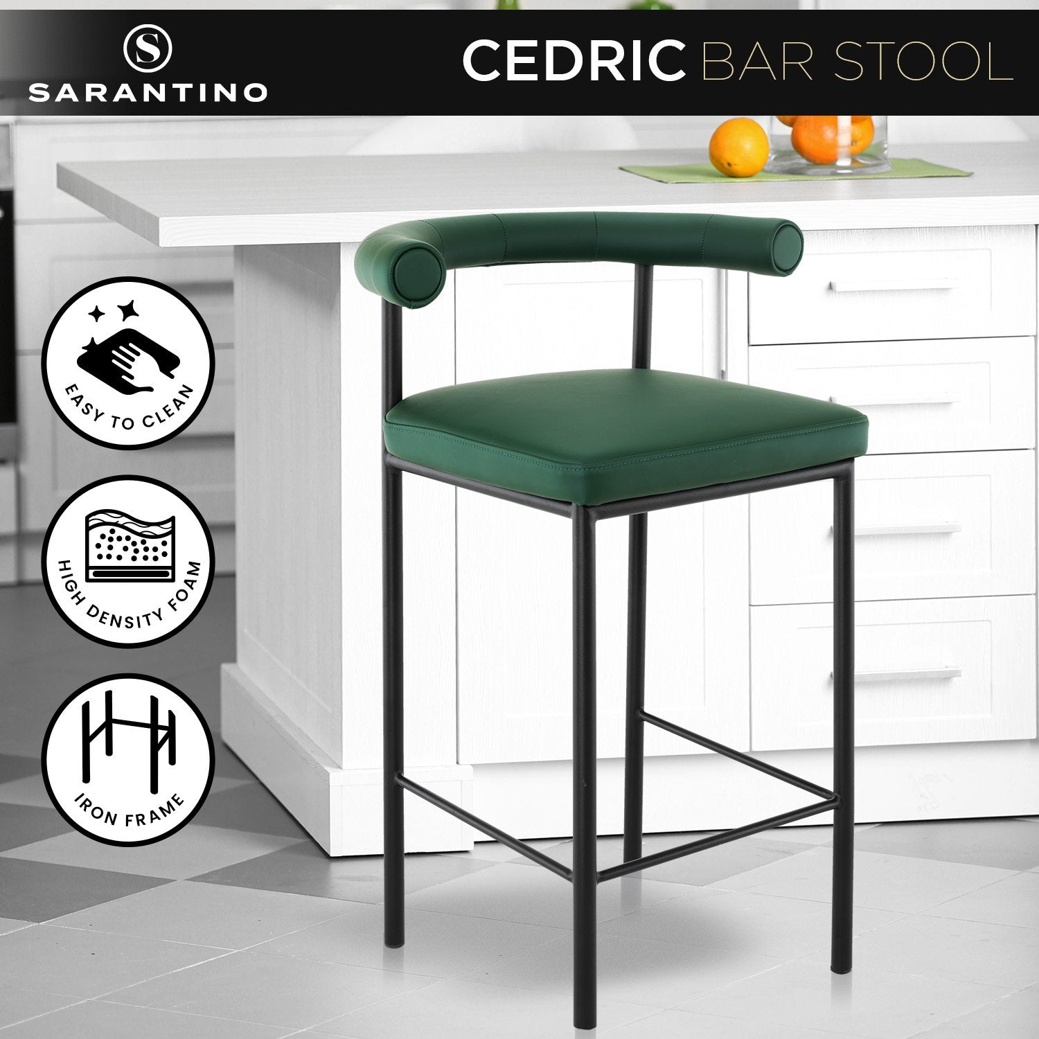 Sarantino Cedric Green Bar Stool
