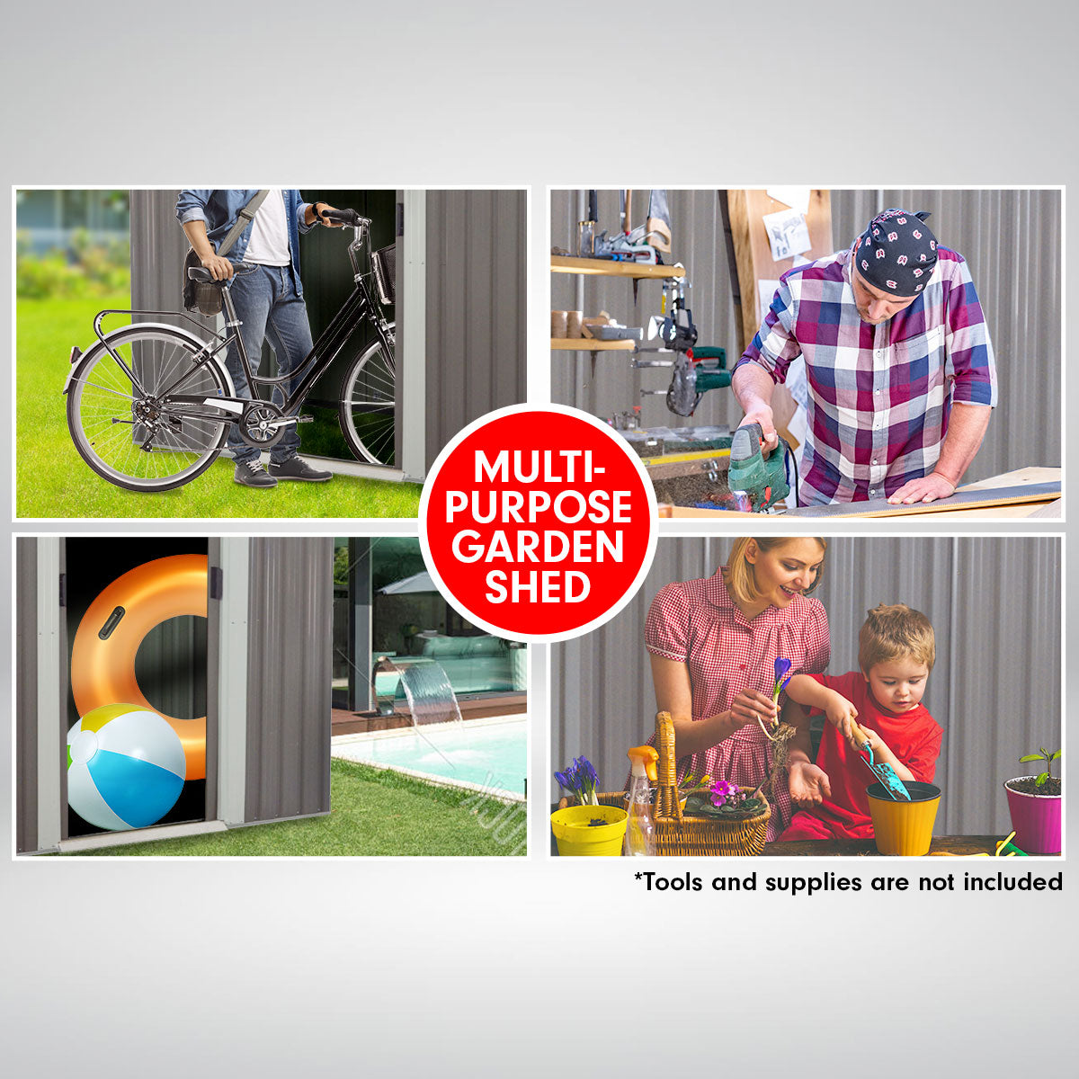 Wallaroo 4ft x 8ft Garden Shed - Grey