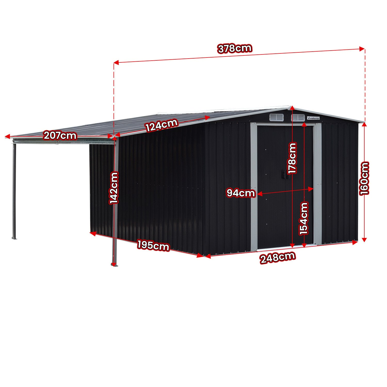 Wallaroo 6x8ft Black Zinc Steel Garden Shed