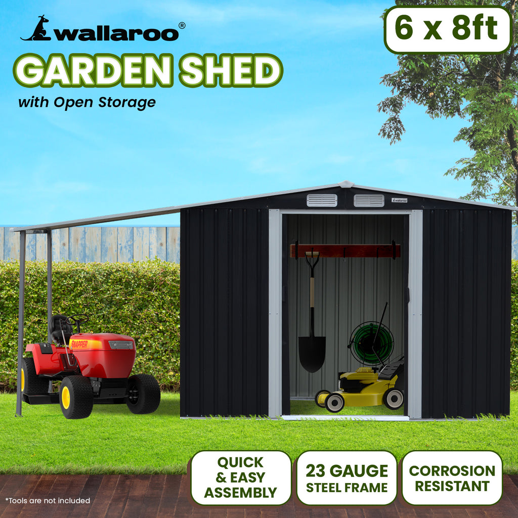 Wallaroo 6x8ft Black Zinc Steel Garden Shed