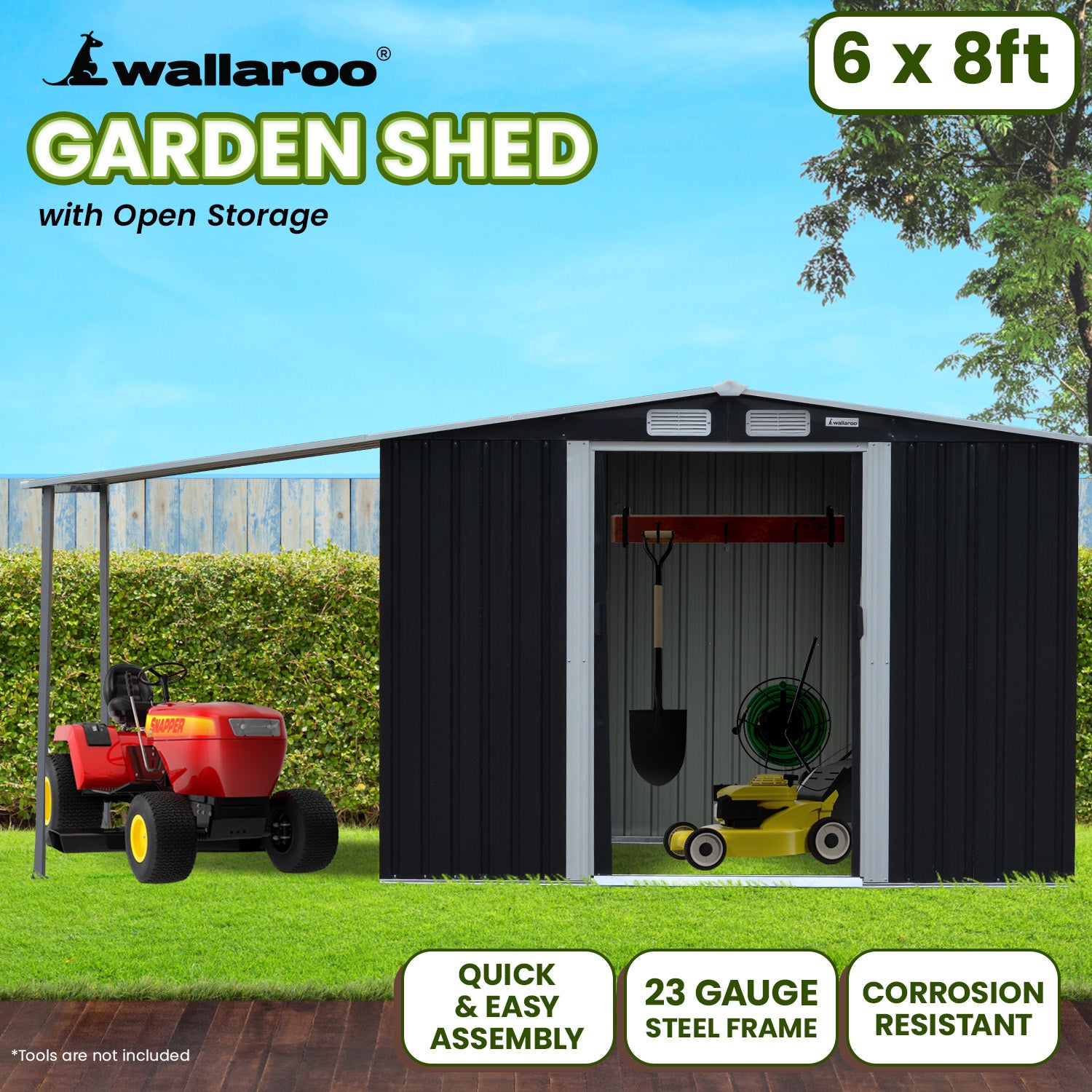 Wallaroo 6x8ft Black Zinc Steel Garden Shed