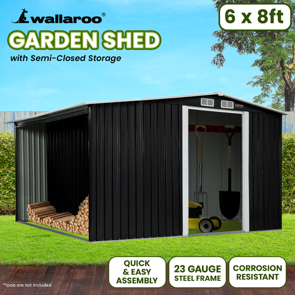 Wallaroo 6x8FT Garden Shed in Black