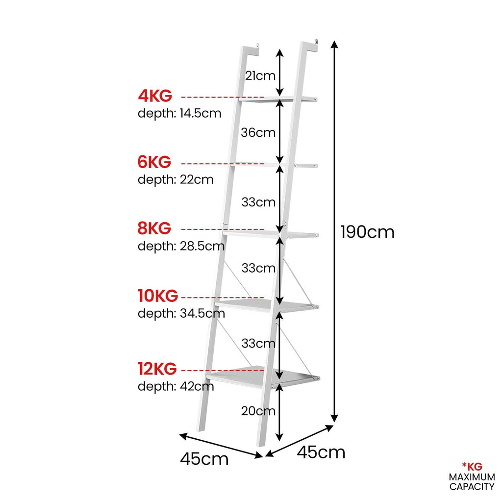 Sarantino Amelia White 5-Tier Ladder Shelf