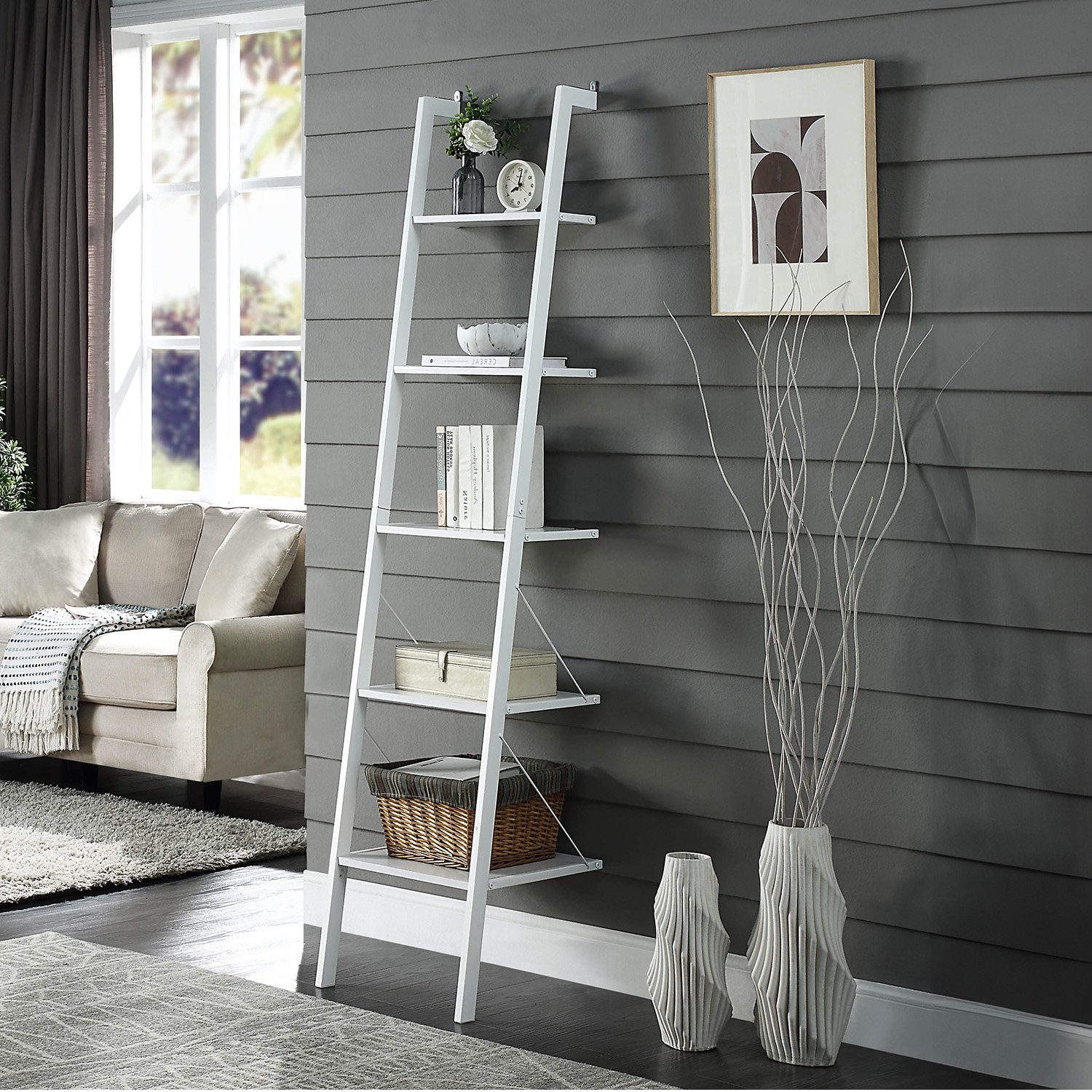 Sarantino Amelia White 5-Tier Ladder Shelf