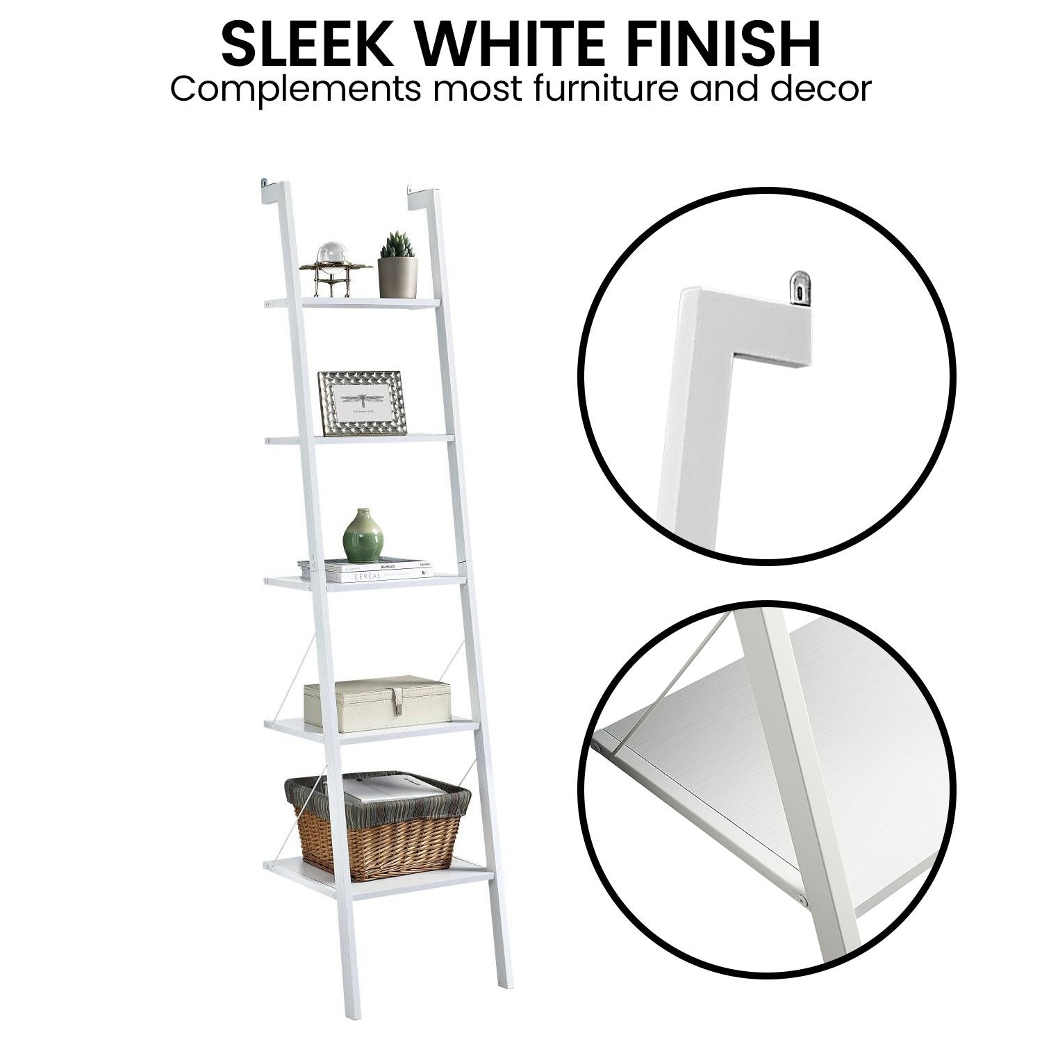 Sarantino Amelia White 5-Tier Ladder Shelf