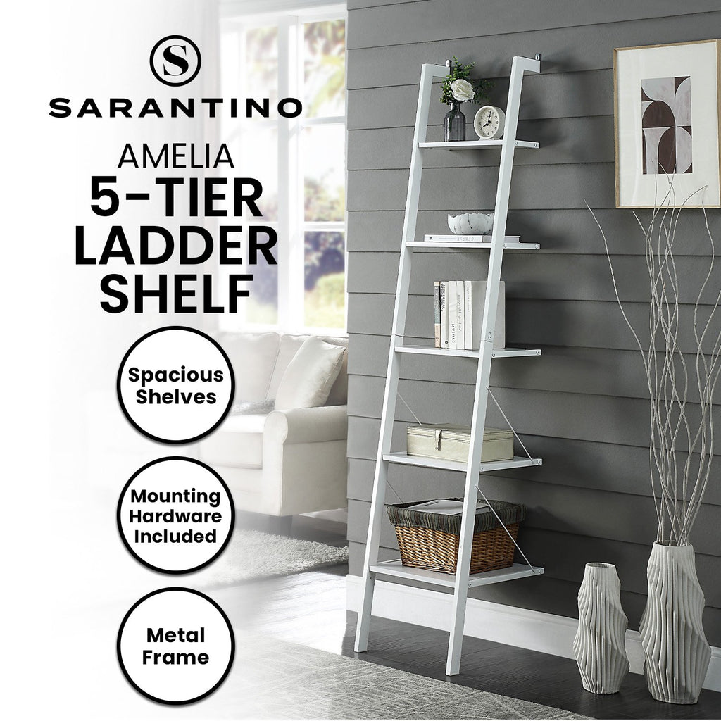 Sarantino Amelia White 5-Tier Ladder Shelf