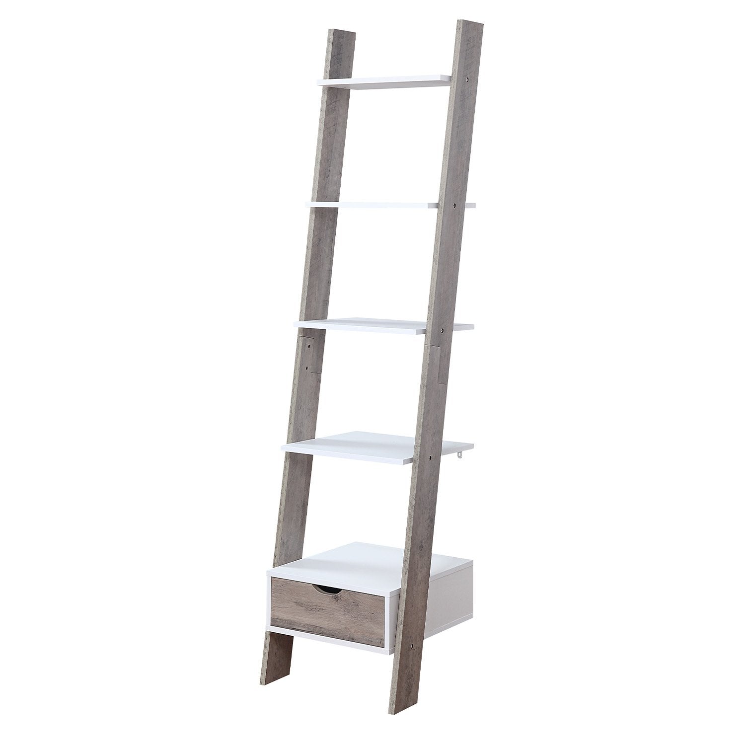 Sarantino Mira 5-Tier Ladder Shelf - White & Grey Oak