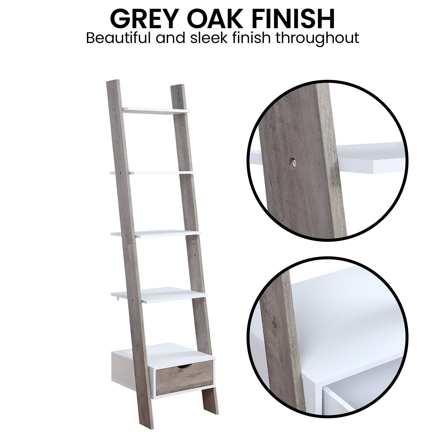 Sarantino Mira 5-Tier Ladder Shelf - White & Grey Oak