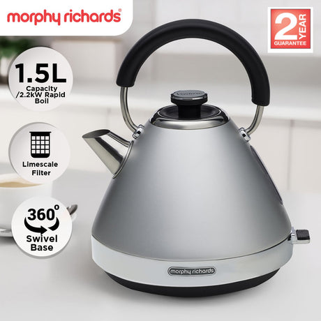 Morphy Richards 1.5L Venture Collection Pyramid Kettle in Steel Grey
