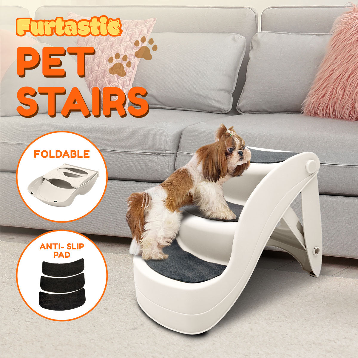 Furtastic Foldable Pet Stairs Ramp - 38cm