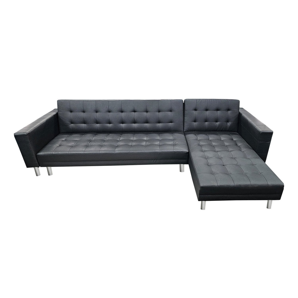 Sarantino Black Faux Leather Corner Sofa Bed