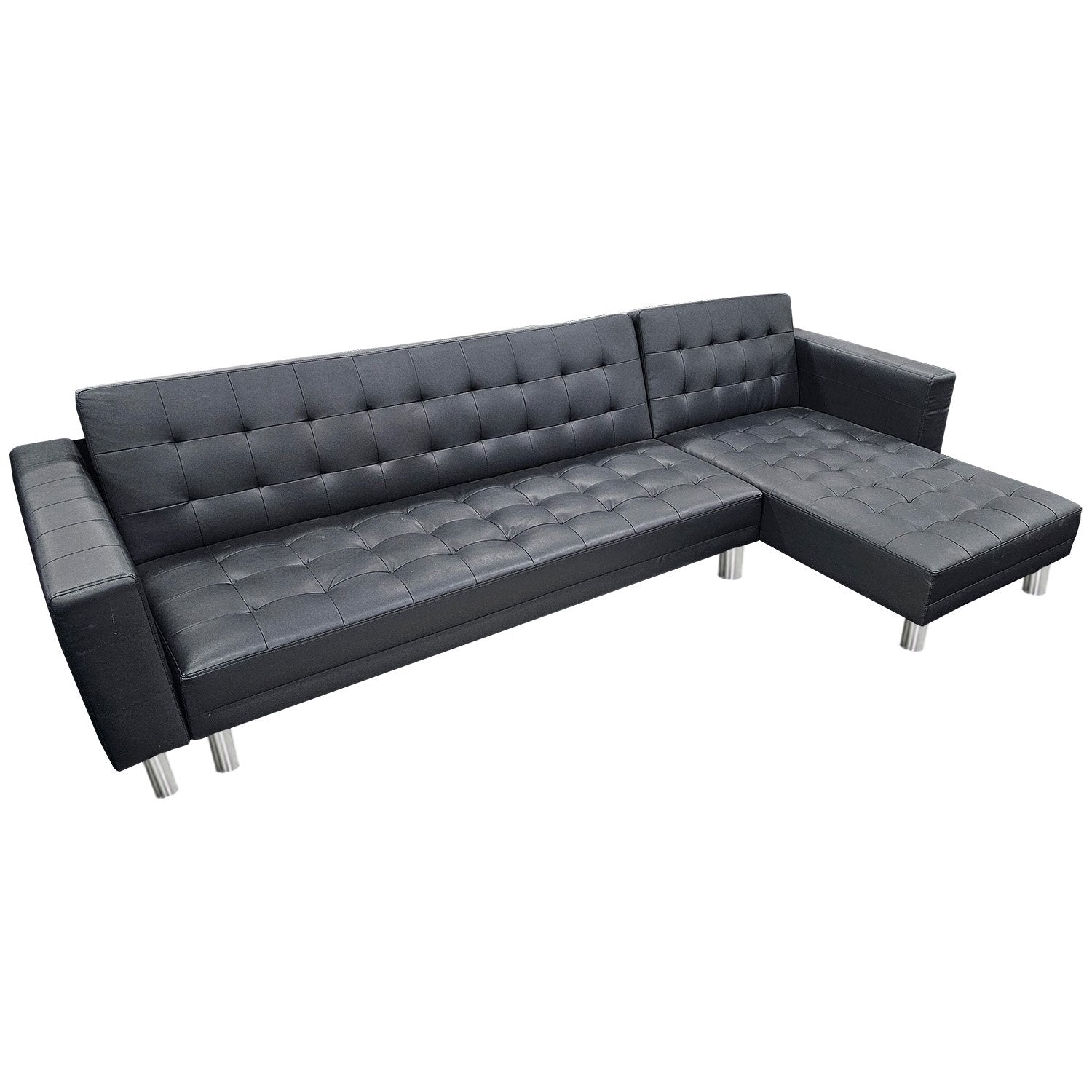 Sarantino Black Faux Leather Corner Sofa Bed