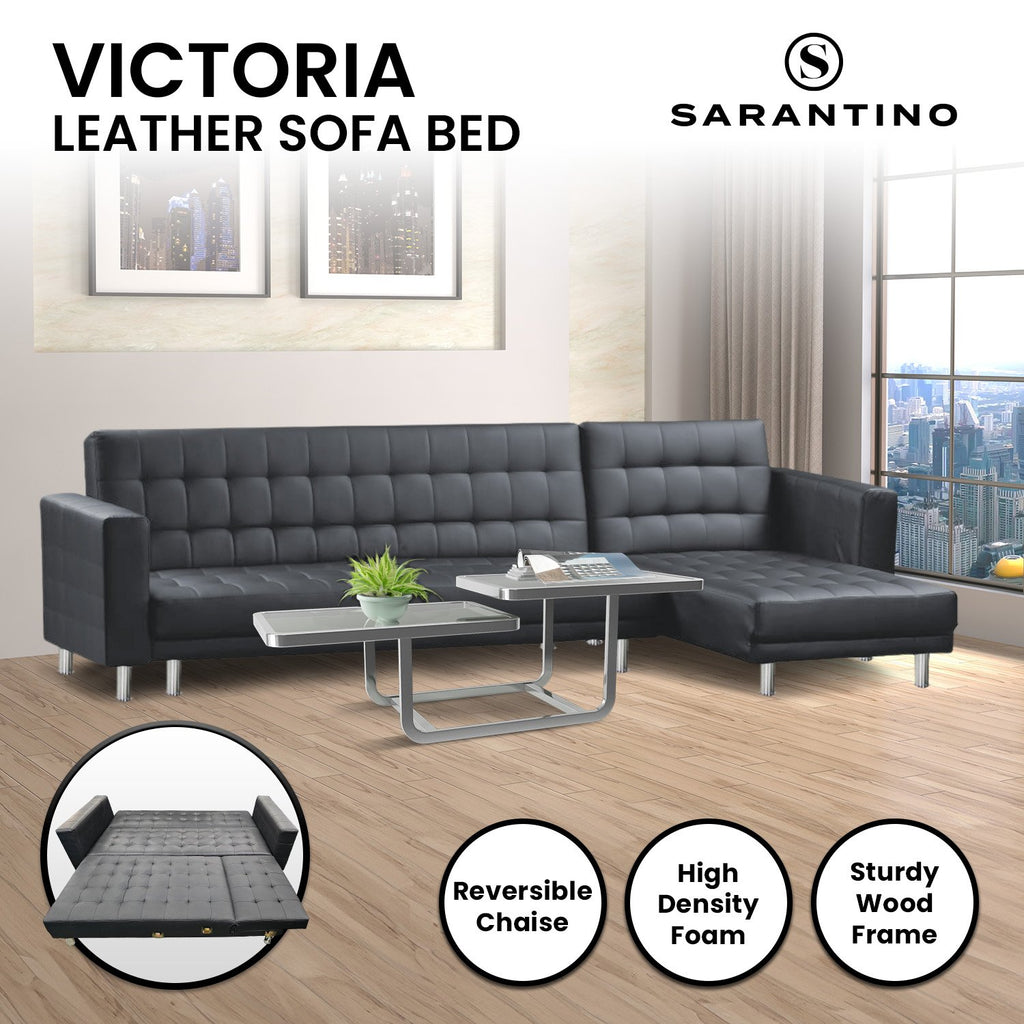 Sarantino Black Faux Leather Corner Sofa Bed