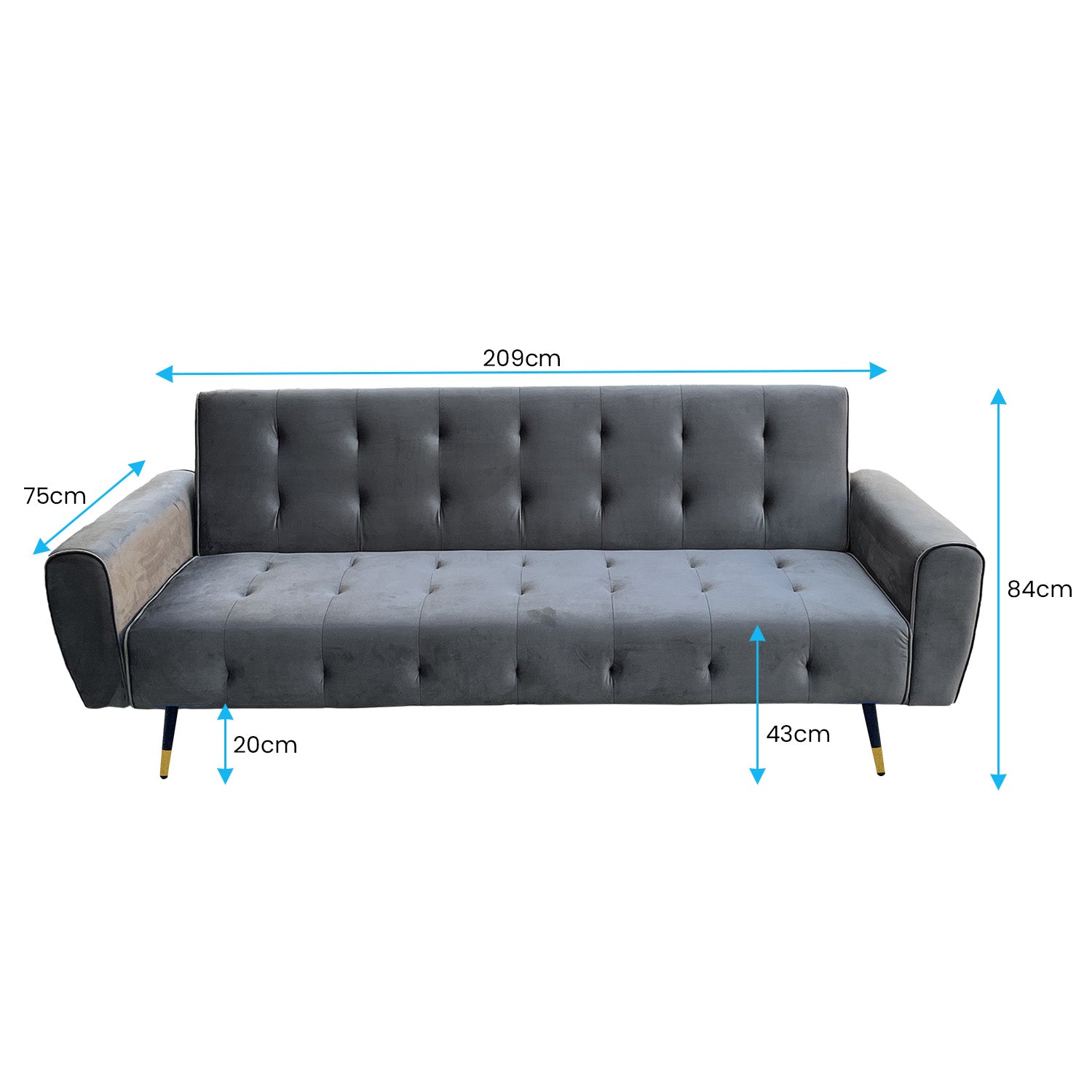 Sarantino Ava Dark Grey Velvet Sofa Bed