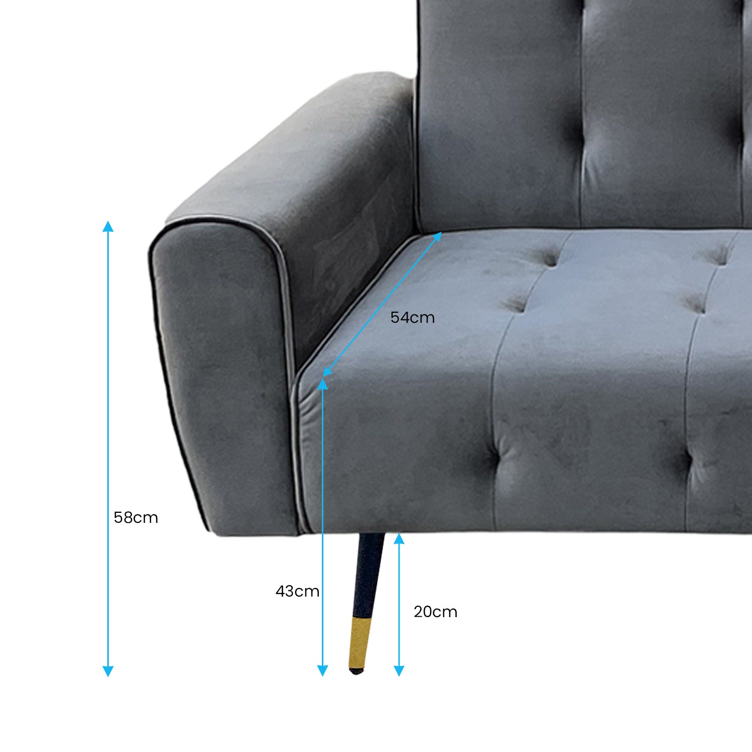 Sarantino Ava Dark Grey Velvet Sofa Bed