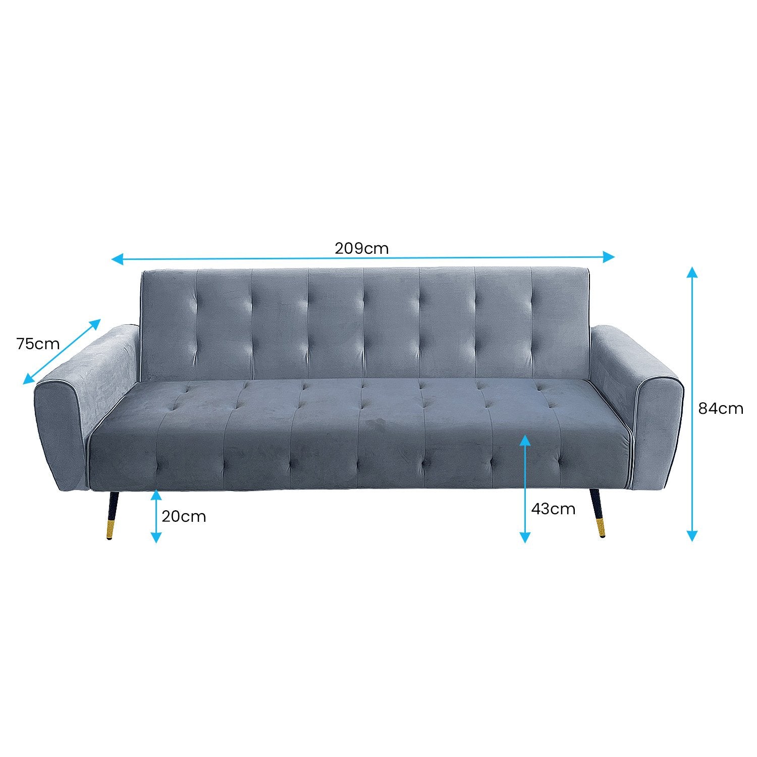Sarantino Ava Light Grey Velvet Sofa Bed