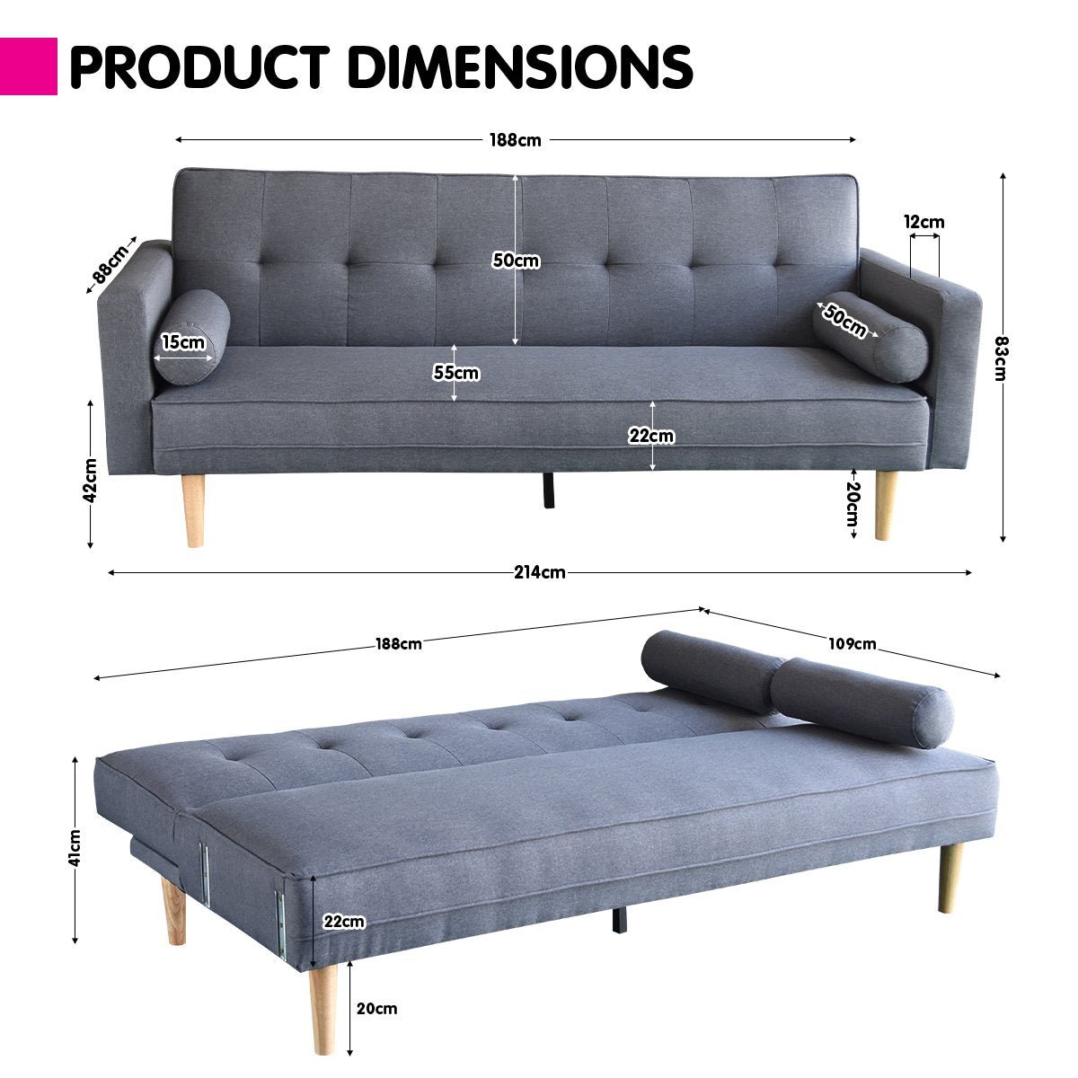 Sarantino Madison Dark Grey Sofa Bed