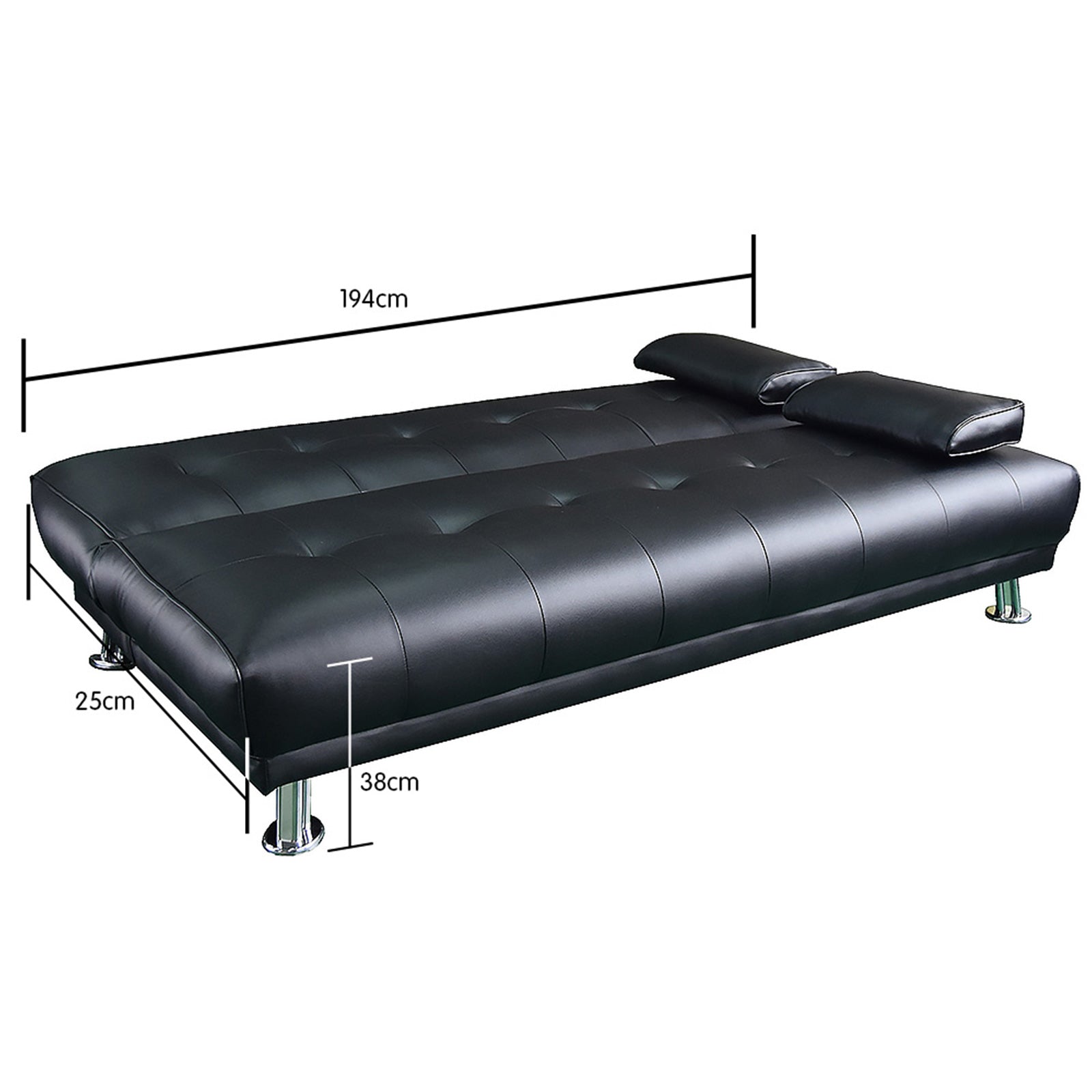 Sarantino Manhattan Sofa Bed - Black Faux Leather