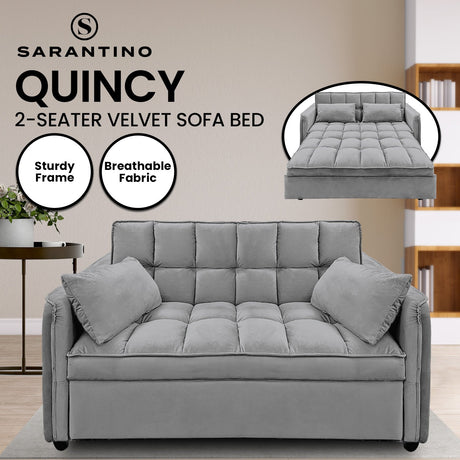 Sarantino Quincy Dark Grey Velvet Sofa Bed