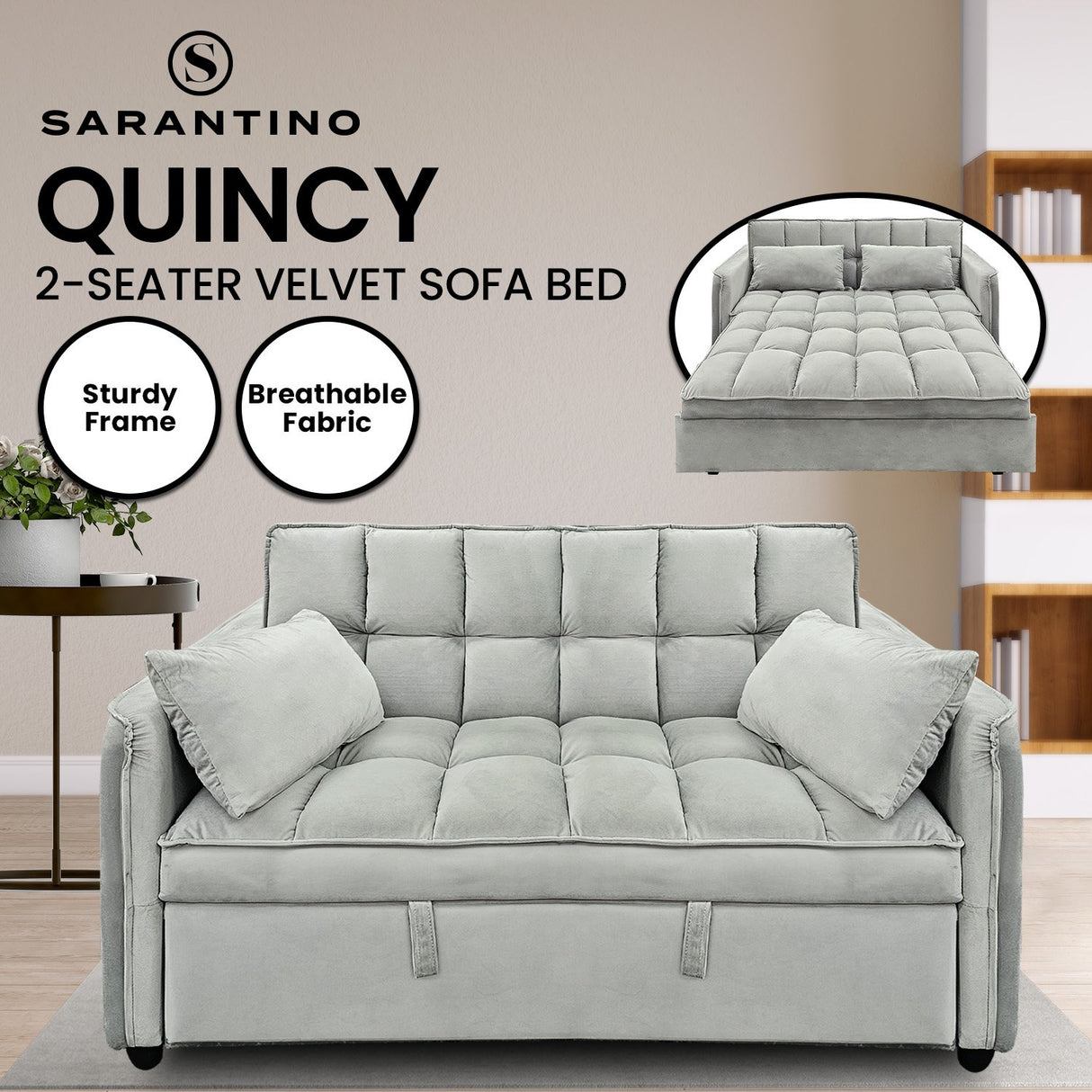 Sarantino Quincy Velvet 2-Seater Sofa Bed