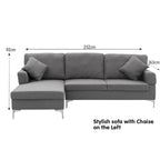 Sarantino Dark Grey Linen L-Shaped Sofa