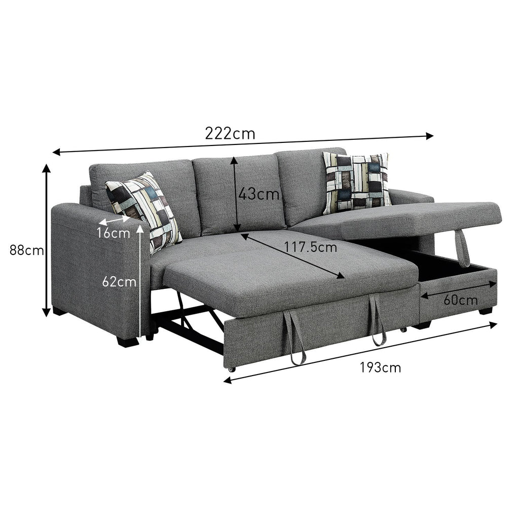 Sarantino Fontana Grey Sofa Bed with Chaise